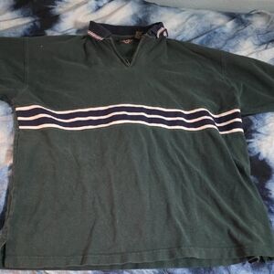 Vintage Green Polo Shirt XL Striped Design